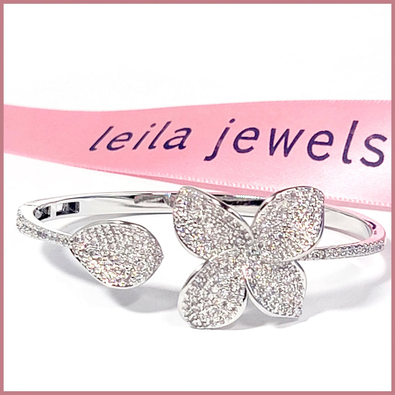 Pavé Flower Open Cuff - Leila Jewels
