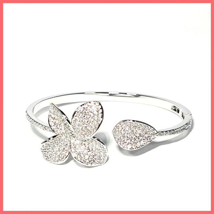 silver pave flower bangle leila jewels
