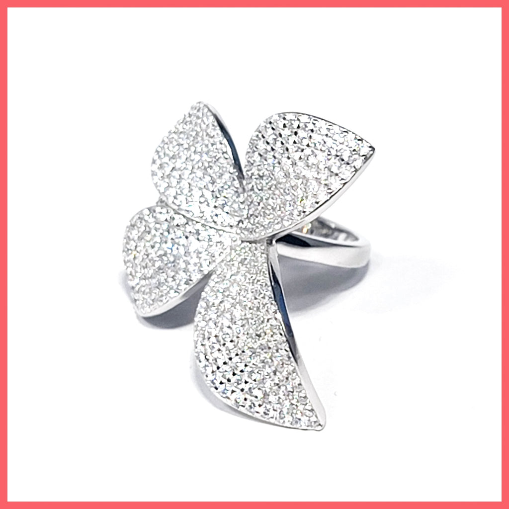 Sterling Pavé Flower Open Ring - Leila Jewels