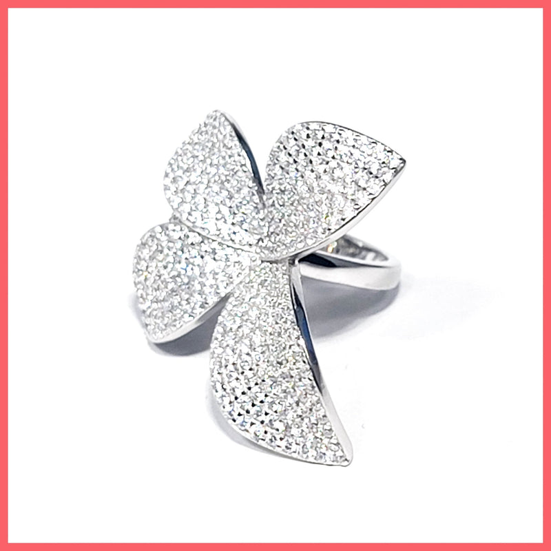 Sterling Pavé Flower Open Ring - Leila Jewels