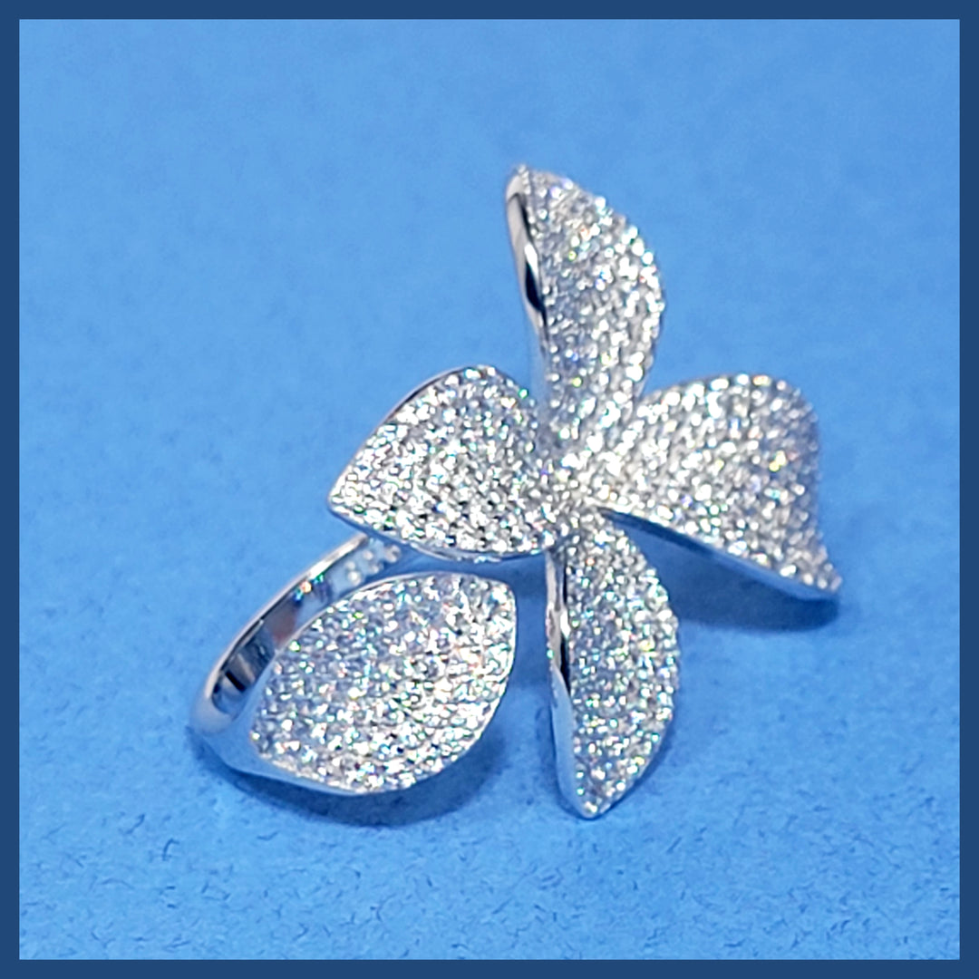 Sterling Pavé Flower Open Ring