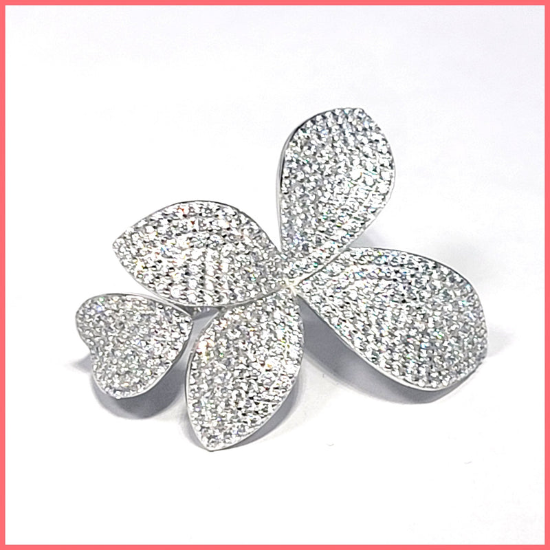 Sterling Pavé Flower Open Ring - Leila Jewels