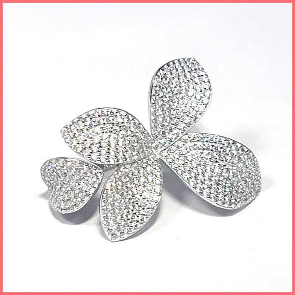 Sterling Pavé Flower Open Ring - Leila Jewels