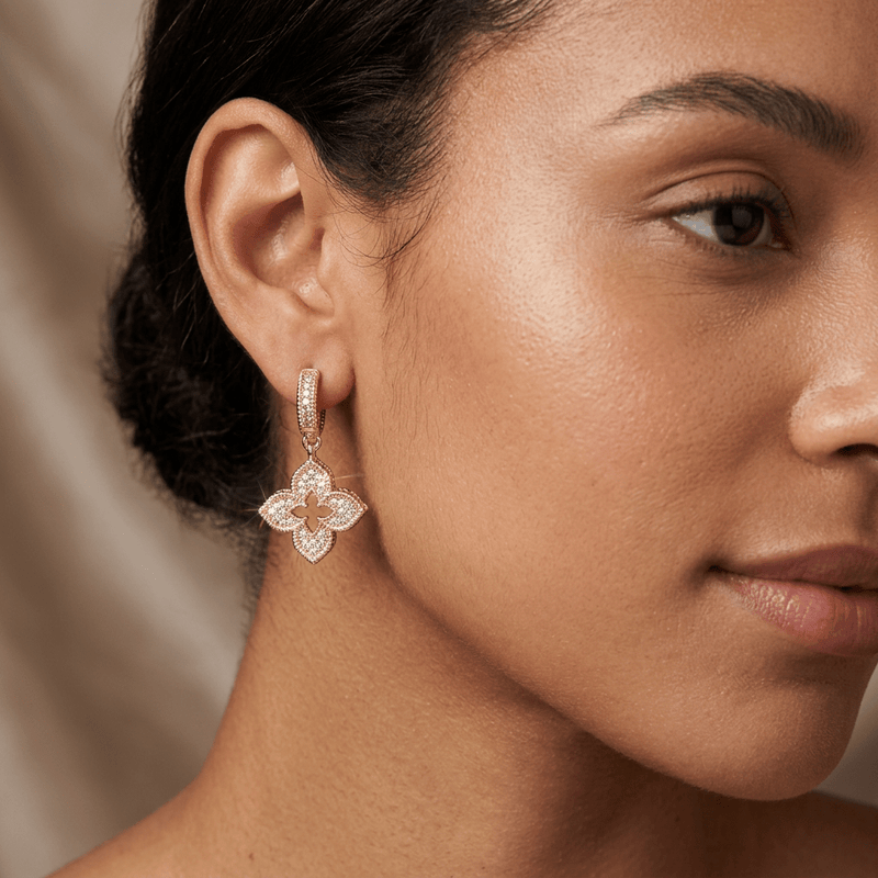Venetian Flower Drop Earrings - Pavé - Leila Jewels
