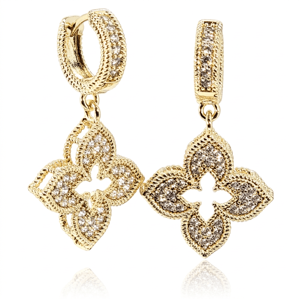 Venetian Flower Drop Earrings - Pavé - Leila Jewels