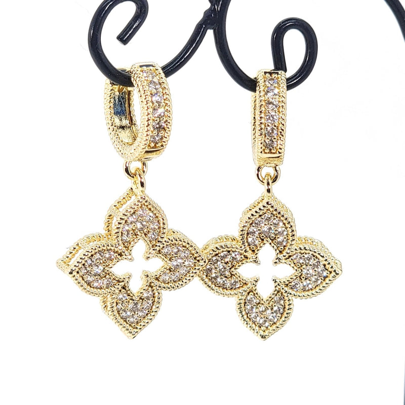 Venetian Flower Drop Earrings - Pavé - Leila Jewels