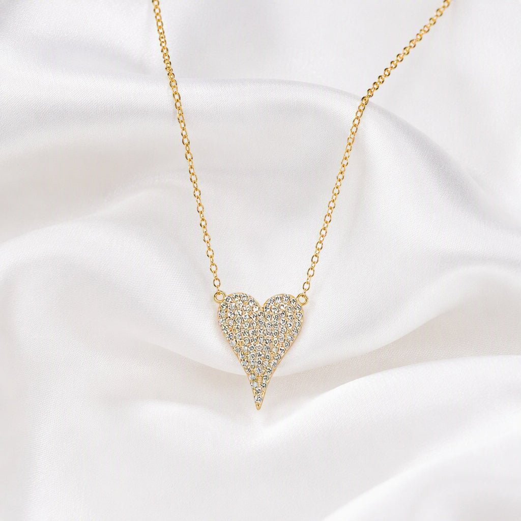 CZ Pavé Elongated Heart Necklace - Gold Vermeil - Leila Jewels