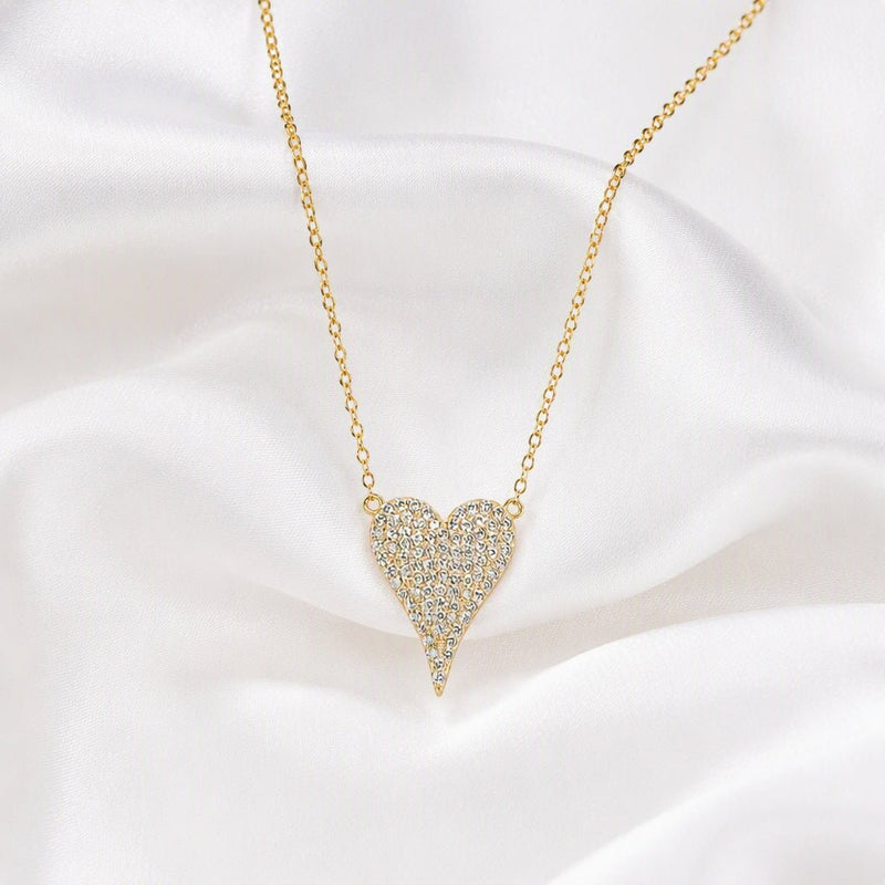 CZ Pavé Elongated Heart Necklace - Gold Vermeil - Leila Jewels