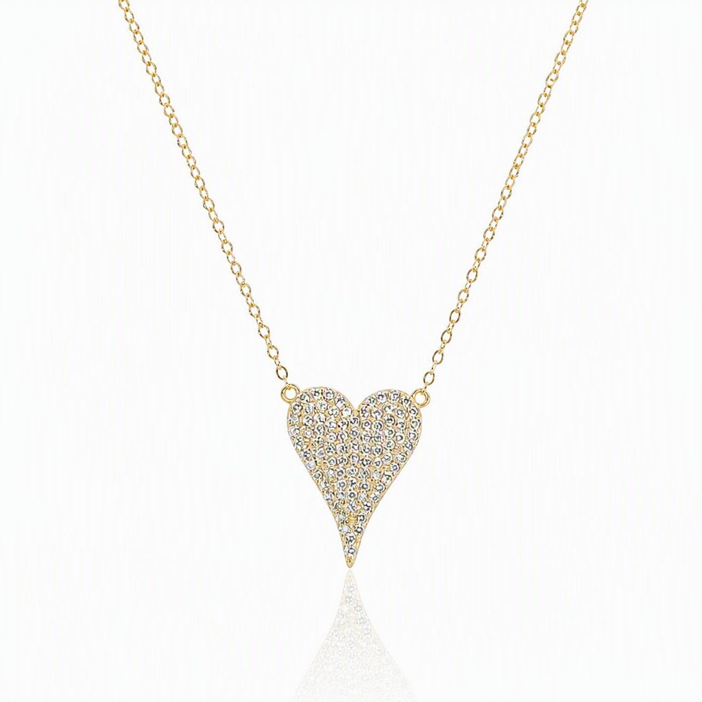 CZ Pavé Elongated Heart Necklace - Gold Vermeil - Leila Jewels