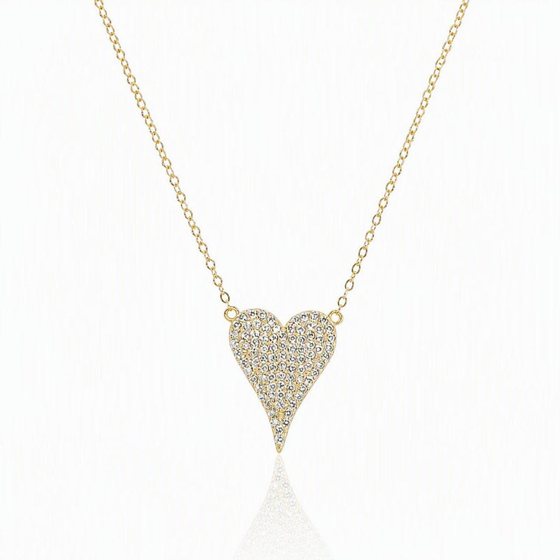 CZ Pavé Elongated Heart Necklace - Gold Vermeil - Leila Jewels