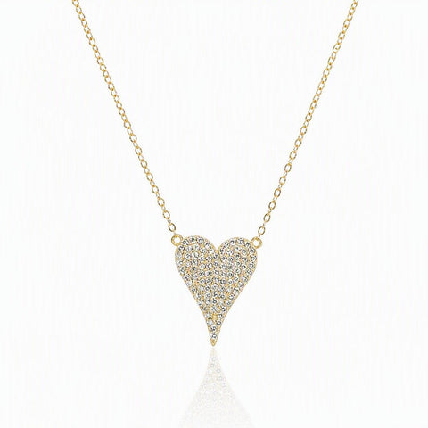 CZ Pavé Elongated Heart Necklace - Gold Vermeil - Leila Jewels