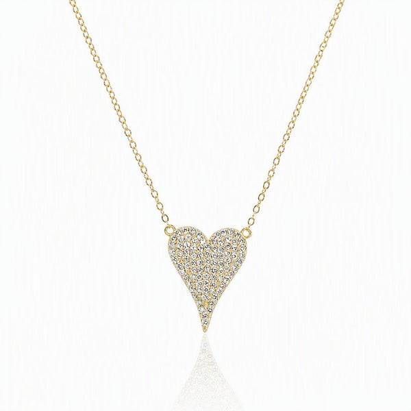 CZ Pavé Elongated Heart Necklace - Gold Vermeil - Leila Jewels