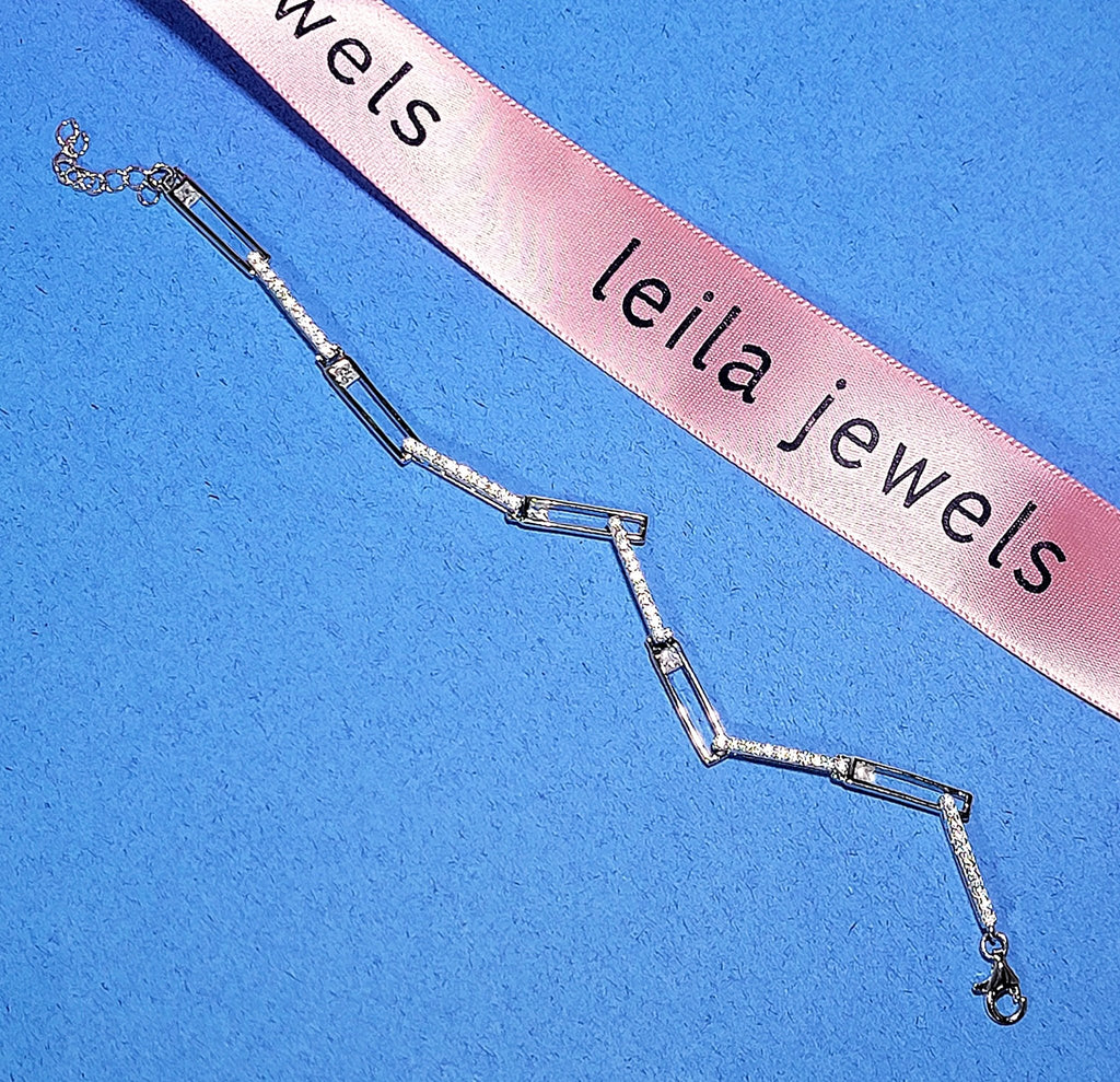 Sterling Pavé Links Bracelet - Leila Jewels
