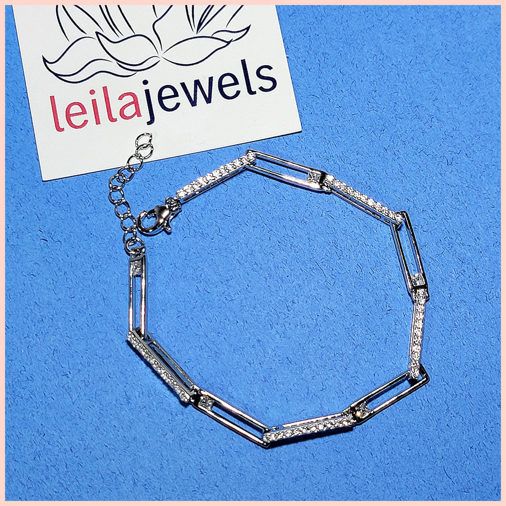 Sterling Pavé Links Bracelet - Leila Jewels