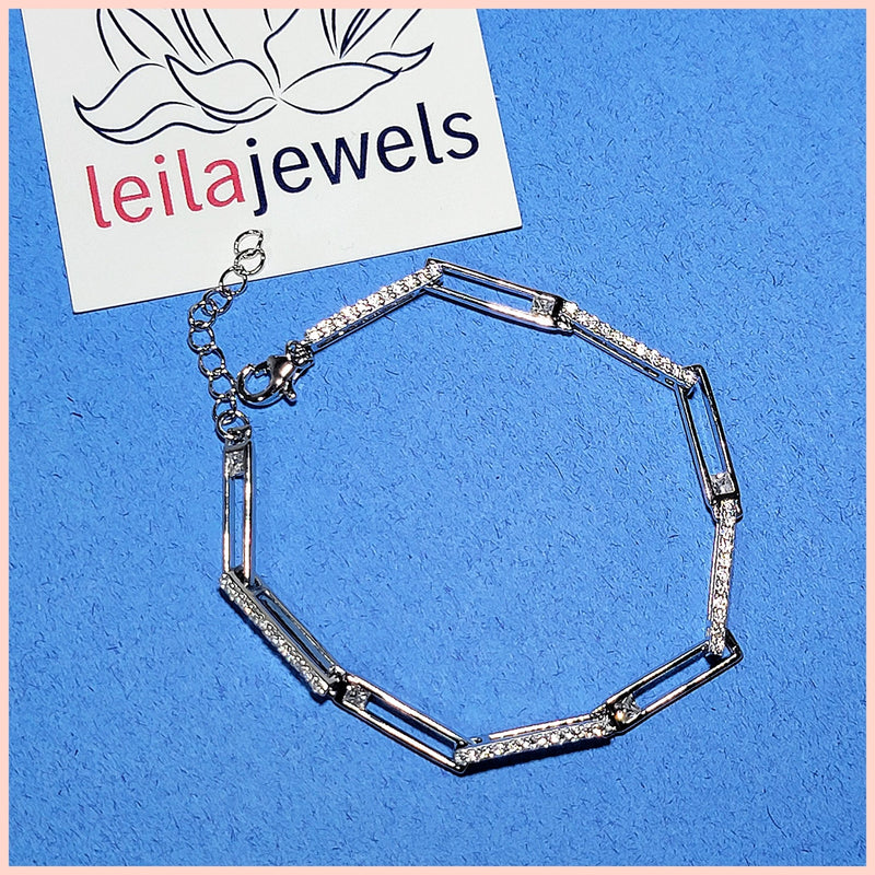 Sterling Pavé Links Bracelet - Leila Jewels