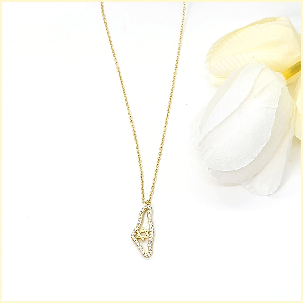 Sterling Pavé Israel Map Necklace - Leila Jewels
