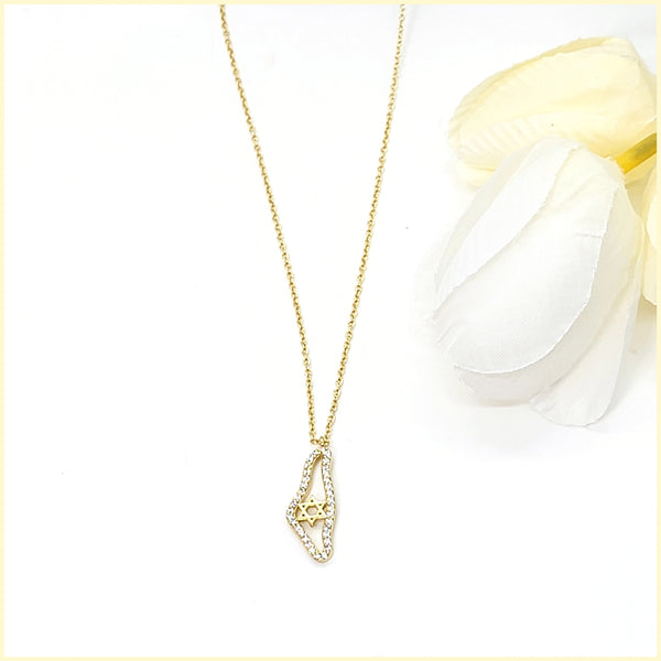 Sterling Pavé Israel Map Necklace - Leila Jewels