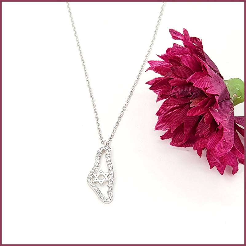 Sterling Pavé Israel Map Necklace - Leila Jewels