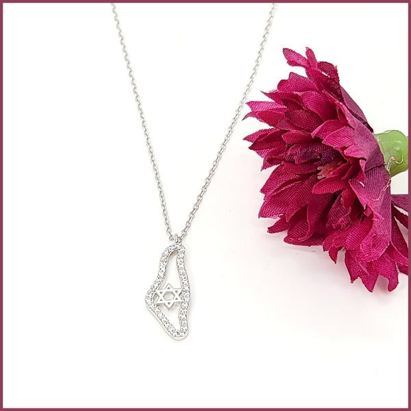 Sterling Pavé Israel Map Necklace - Leila Jewels