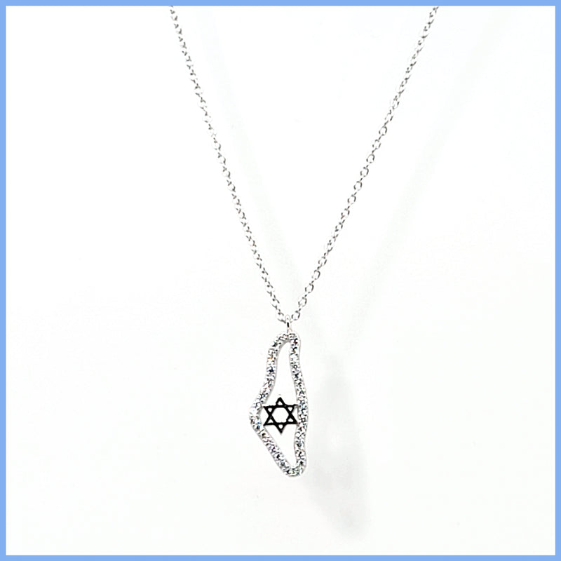 Sterling Pavé Israel Map Necklace - Leila Jewels