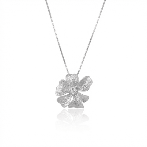 Sterling Silver Peony Pendant Necklace with CZ Pavé - Leila Jewels