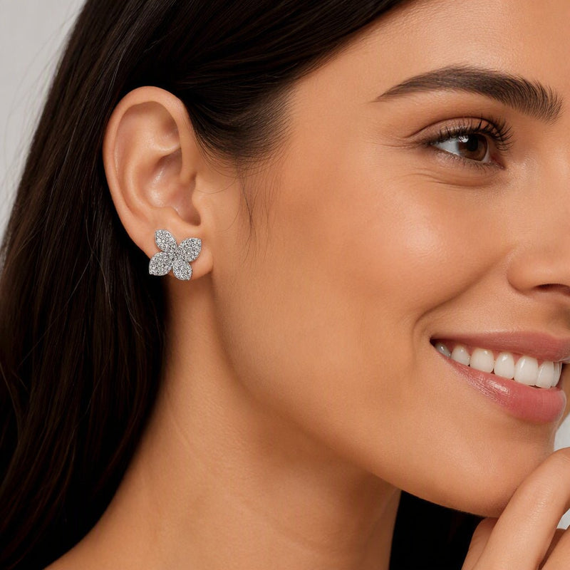 Sterling Silver Cubic Zirconia Pavé Petal Stud Earrings