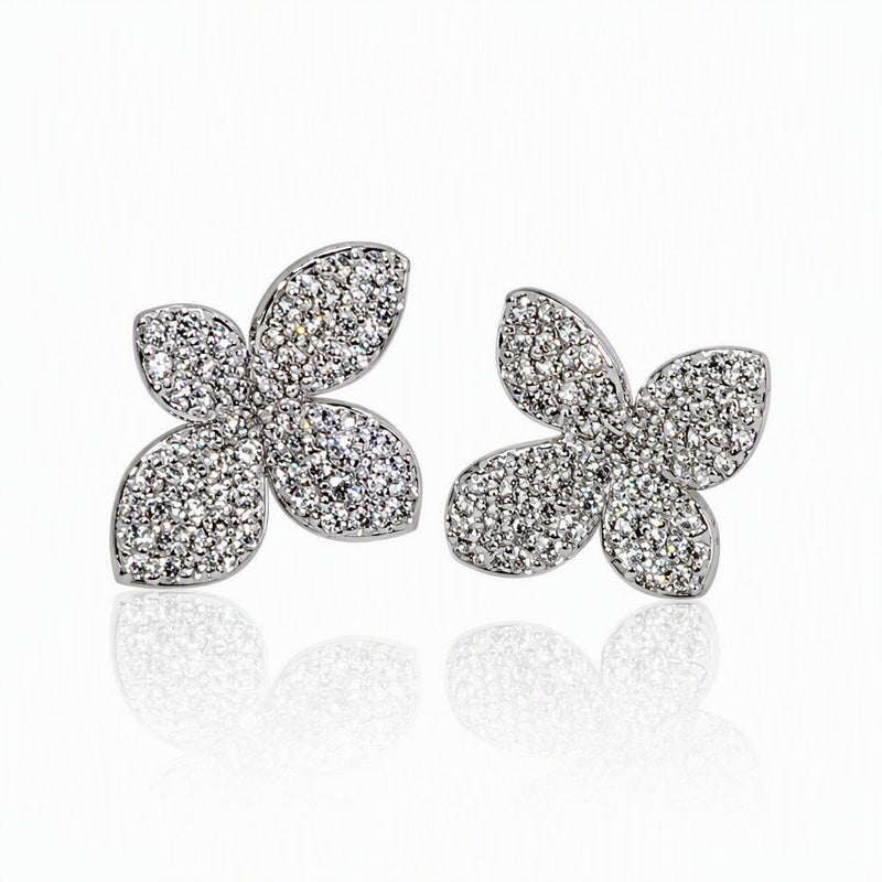 Sterling Silver Cubic Zirconia Pavé Petal Stud Earrings