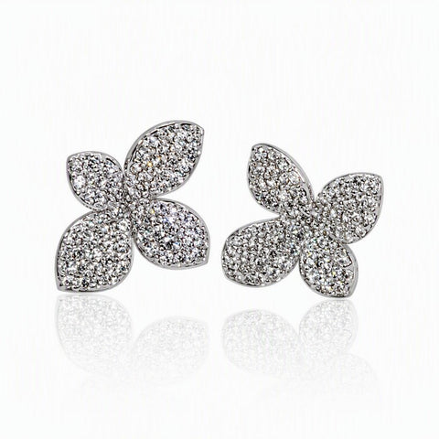 Sterling Silver Cubic Zirconia Pavé Petal Stud Earrings - Leila Jewels