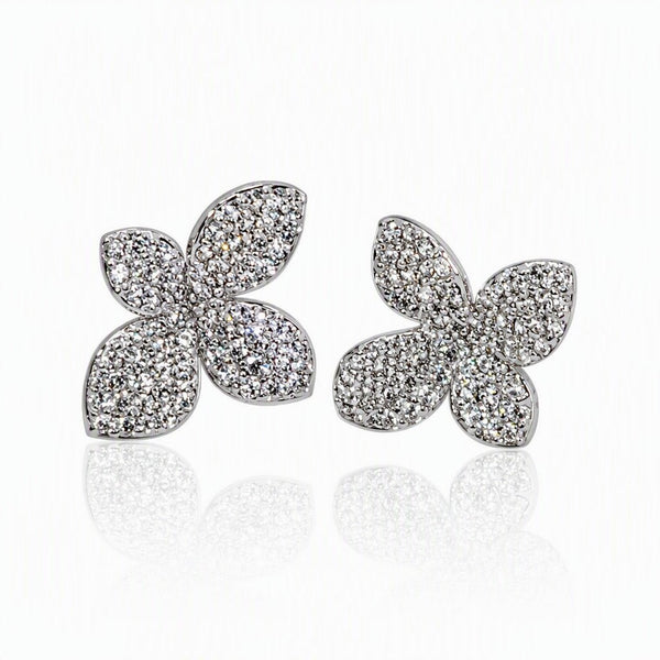 Sterling Silver Cubic Zirconia Pavé Petal Stud Earrings - Leila Jewels