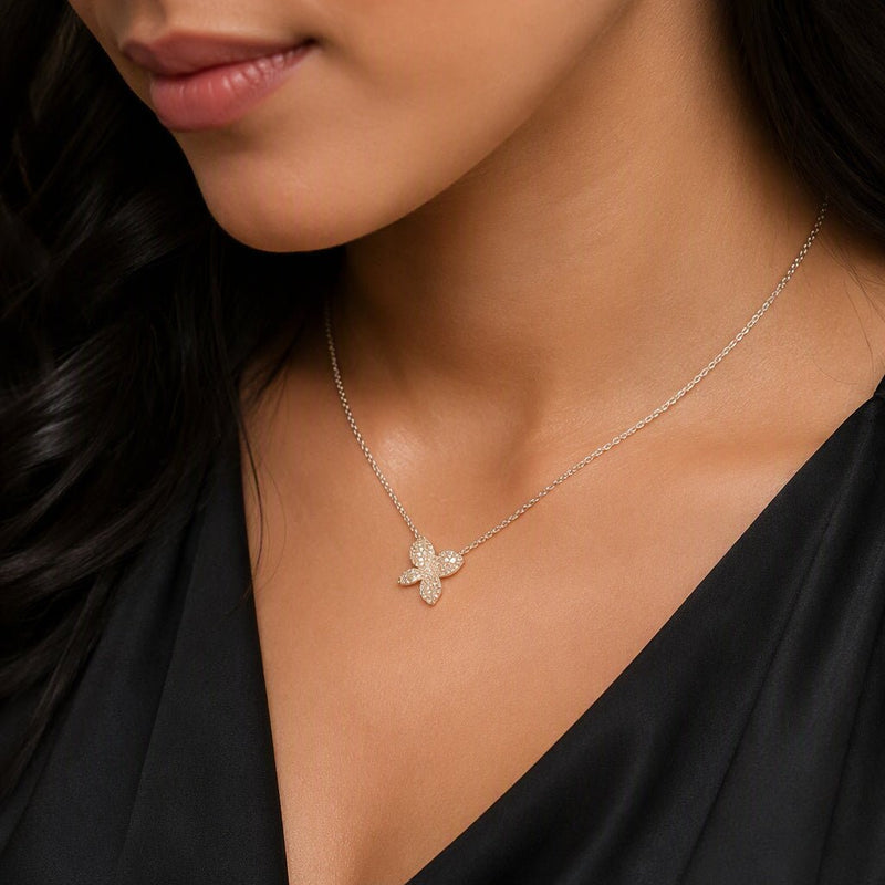 Sterling Silver Cubic Zirconia Pavé Flower Petal Necklace