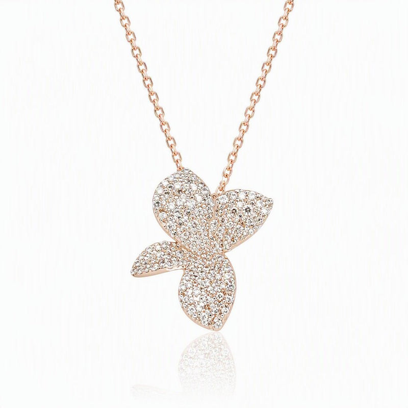 Sterling Silver Cubic Zirconia Pavé Flower Petal Necklace