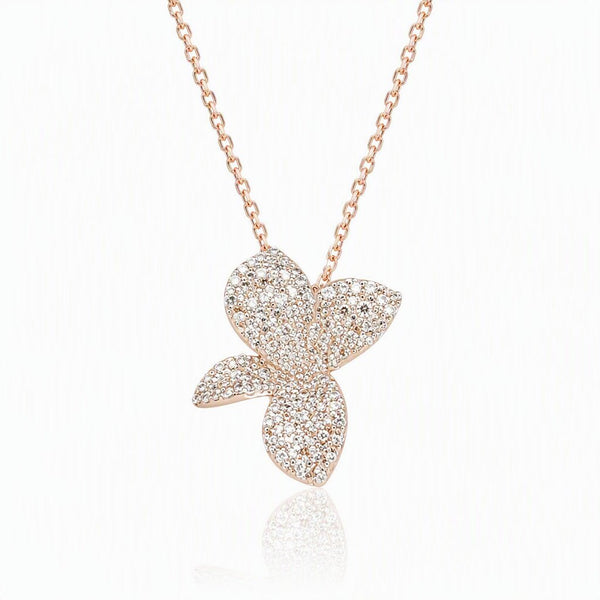 Sterling Silver Cubic Zirconia Pavé Flower Petal Necklace - Leila Jewels