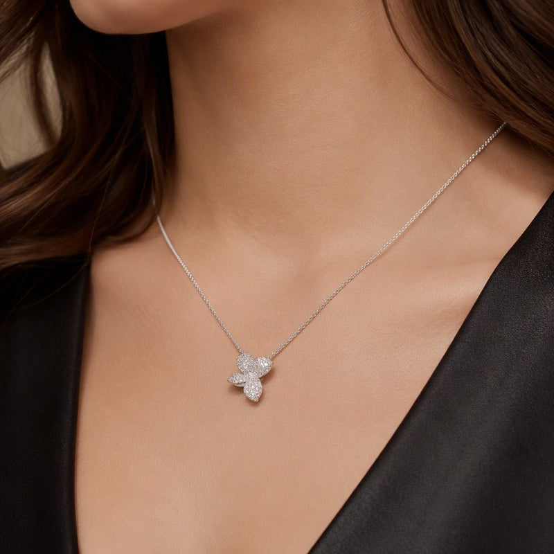 Sterling Silver Cubic Zirconia Pavé Flower Petal Necklace