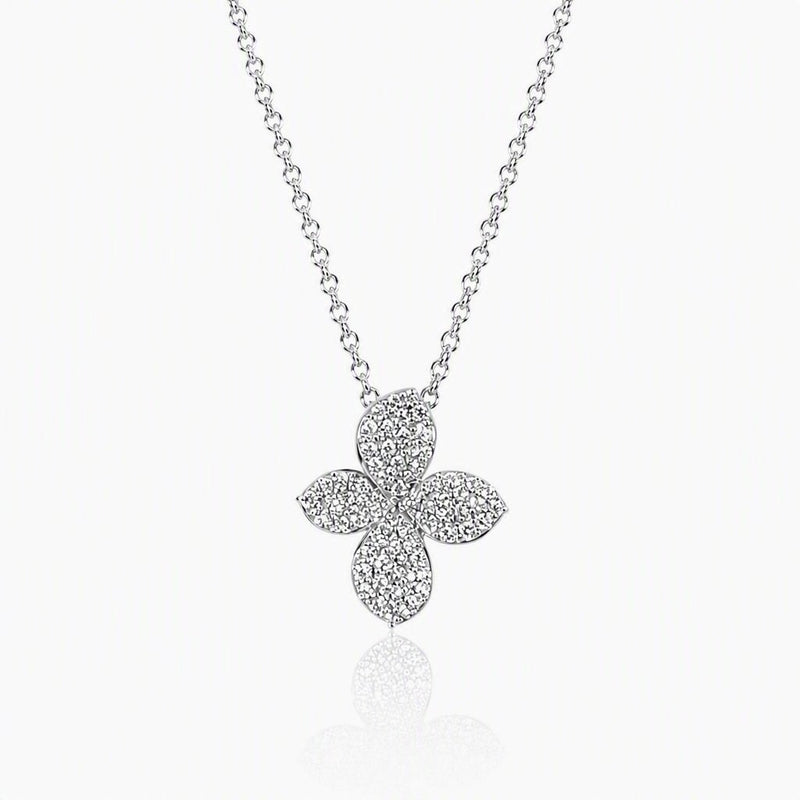 Sterling Silver Cubic Zirconia Pavé Flower Petal Necklace