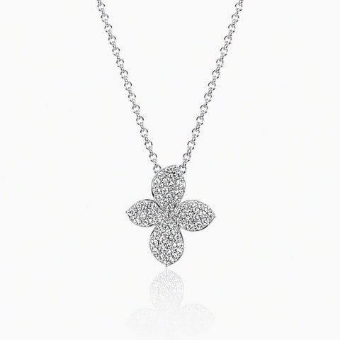 Sterling Silver Cubic Zirconia Pavé Flower Petal Necklace - Leila Jewels