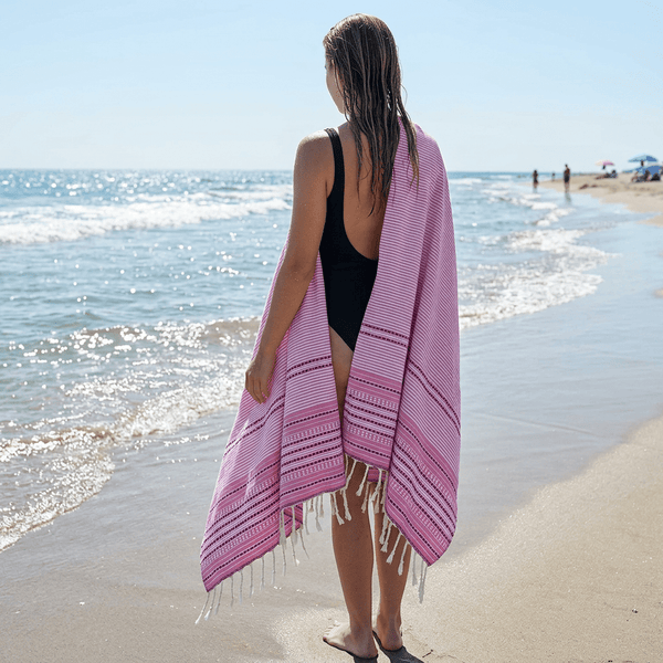 Turkish Towel / Sarong / Beach Towel - Pink Stripe - Leila Jewels