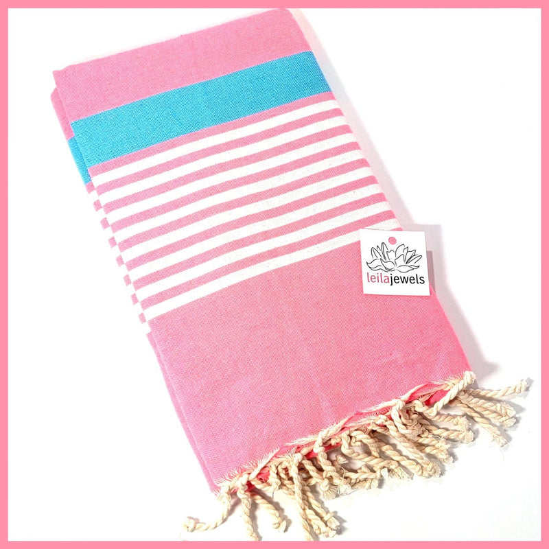 Turkish Towel / Sarong / Beach Towel - Pink Blue - Leila Jewels