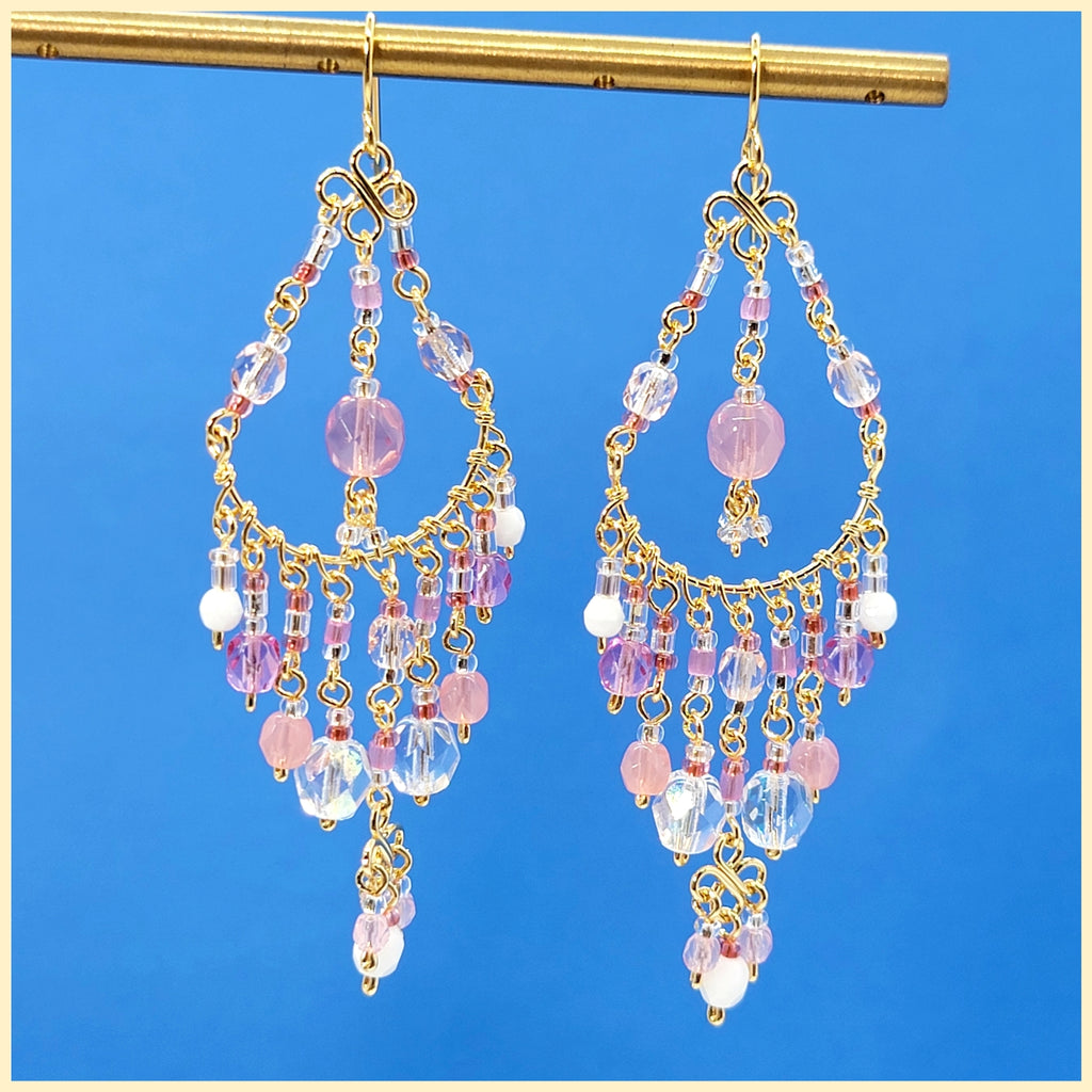 Handmade Beaded Chandelier Earrings - Pink Pastel - Leila Jewels