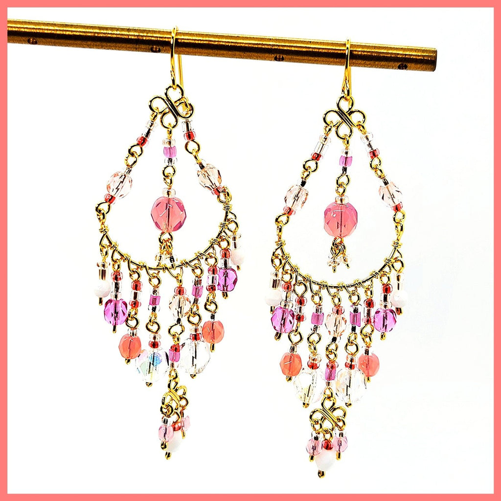 Handmade Beaded Chandelier Earrings - Pink Pastel - Leila Jewels
