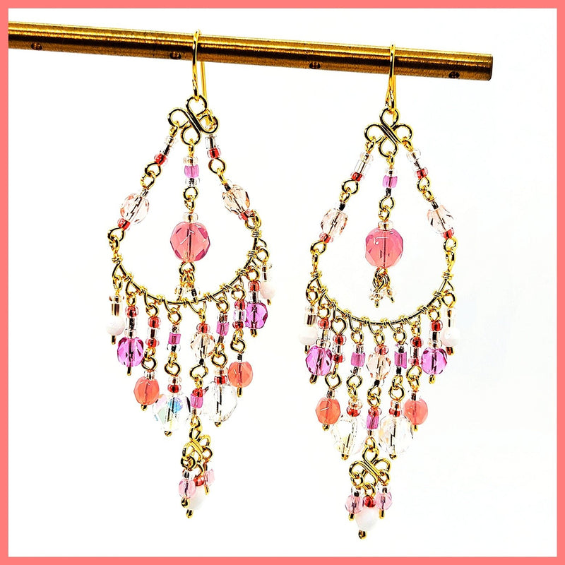 Handmade Beaded Chandelier Earrings - Pink Pastel - Leila Jewels