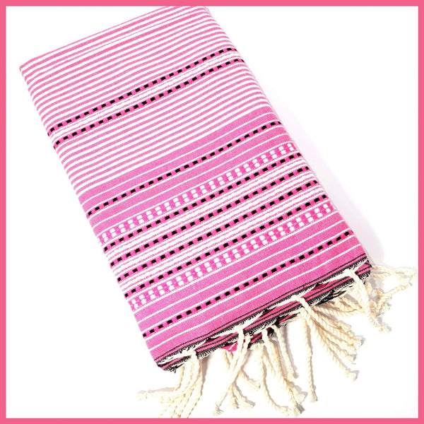 Turkish Towel / Sarong / Beach Towel - Pink Stripe - Leila Jewels