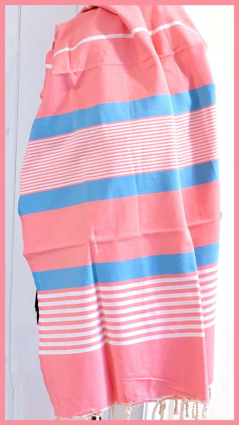 Turkish Towel / Sarong / Beach Towel - Pink Blue - Leila Jewels