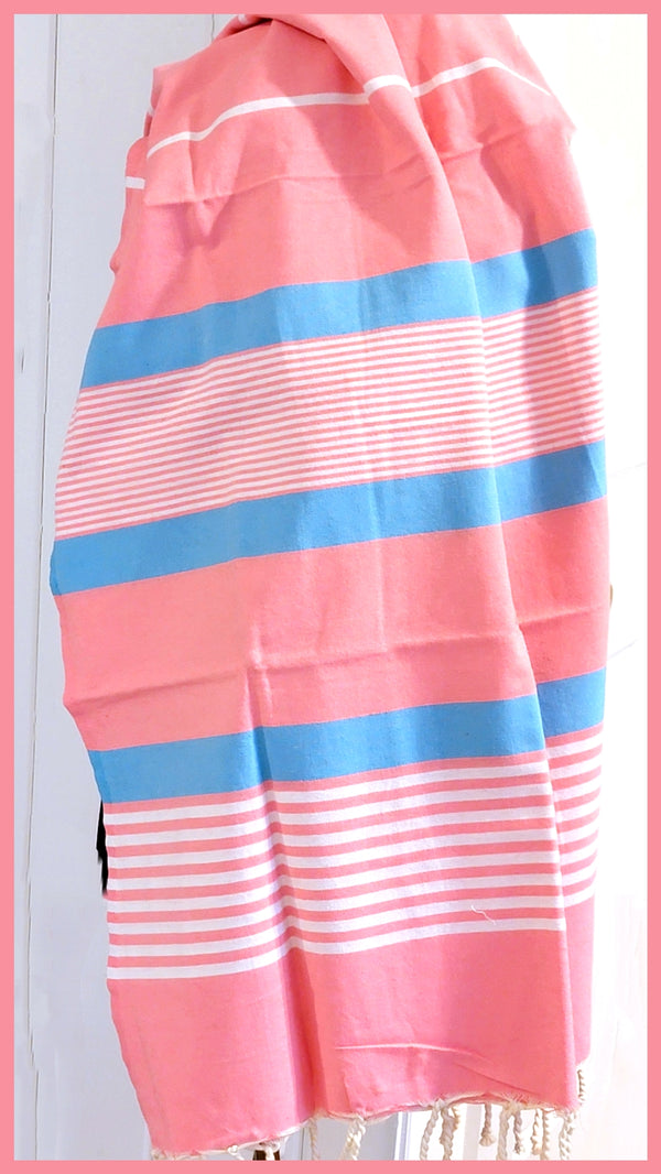 Turkish Towel / Sarong / Beach Towel - Pink Blue - Leila Jewels