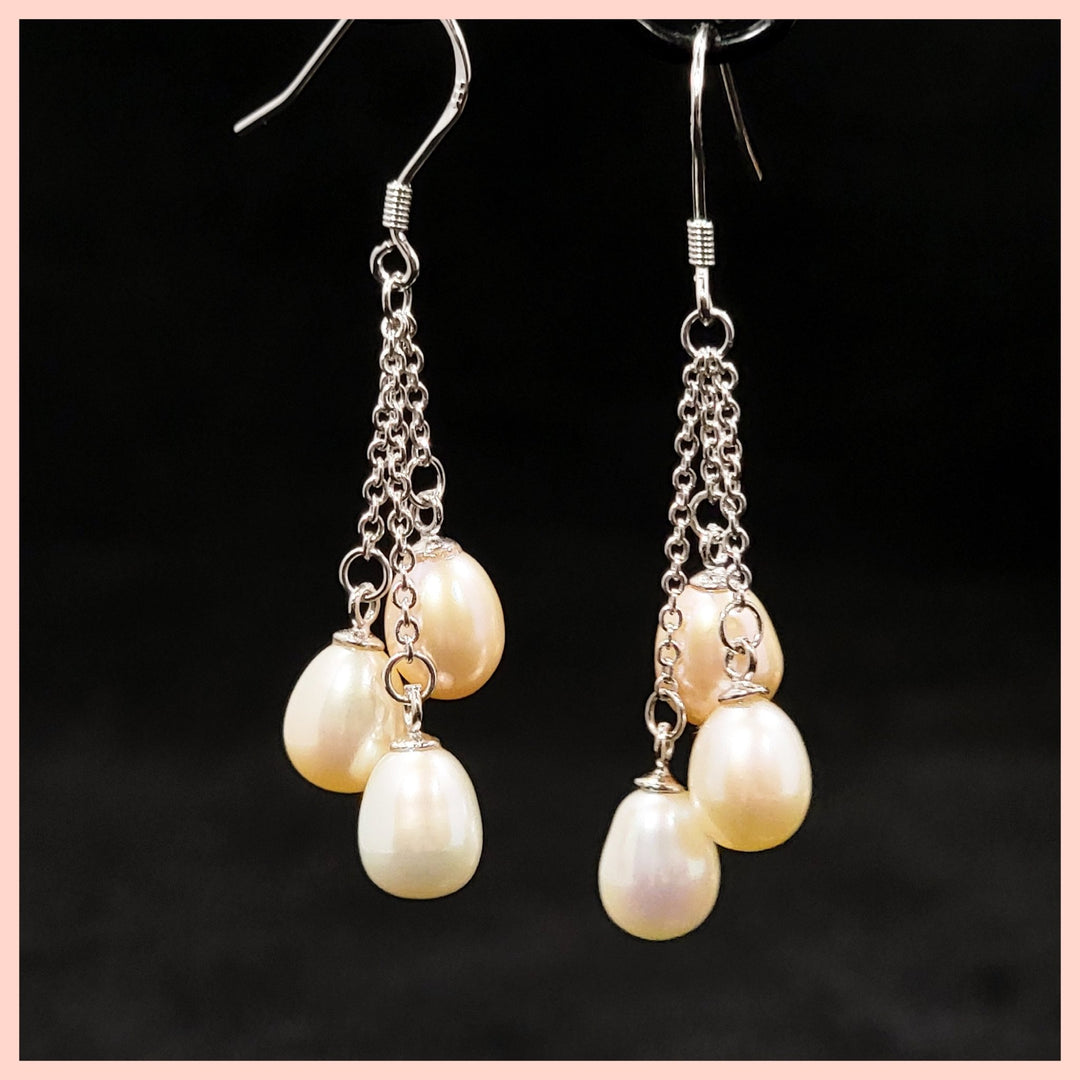 Three Pearl Dangle Earrings - Leila Jewels