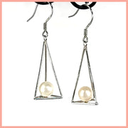 Pearl Pyramid Cage Earring