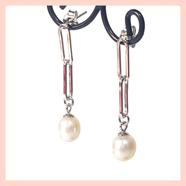Pearl Paperclip Earrings - Leila Jewels