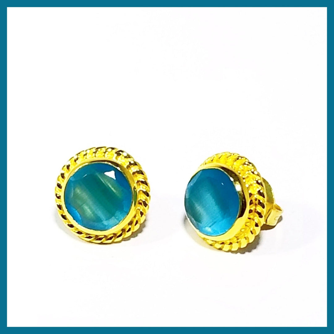 Aqua Blue Stud Earrings - Leila Jewels