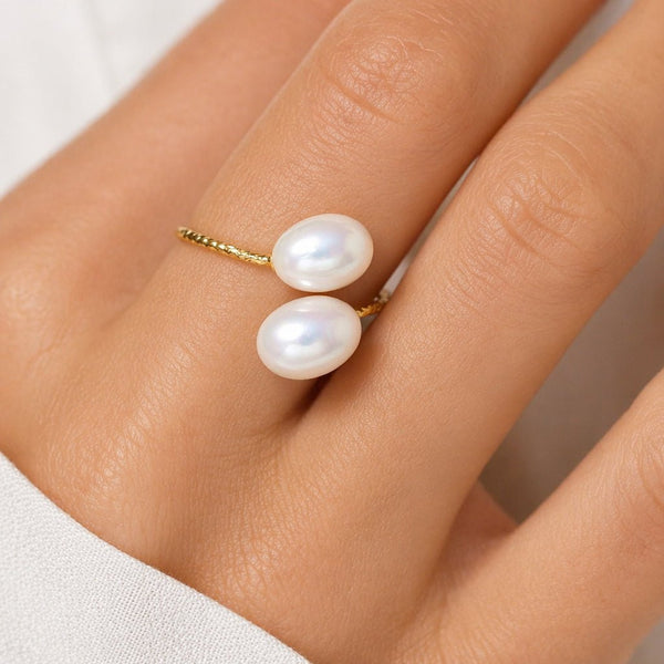 Adjustable Double Pearl Ring - Leila Jewels