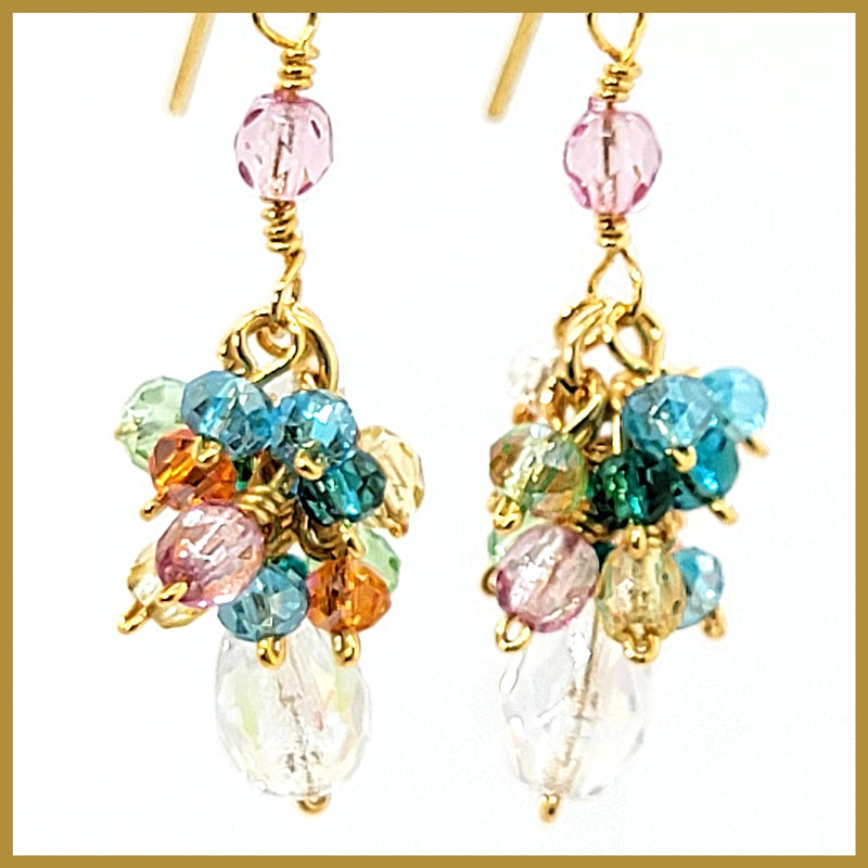 Multi - color Crystal Cluster Earrings - Pastel - Leila Jewels
