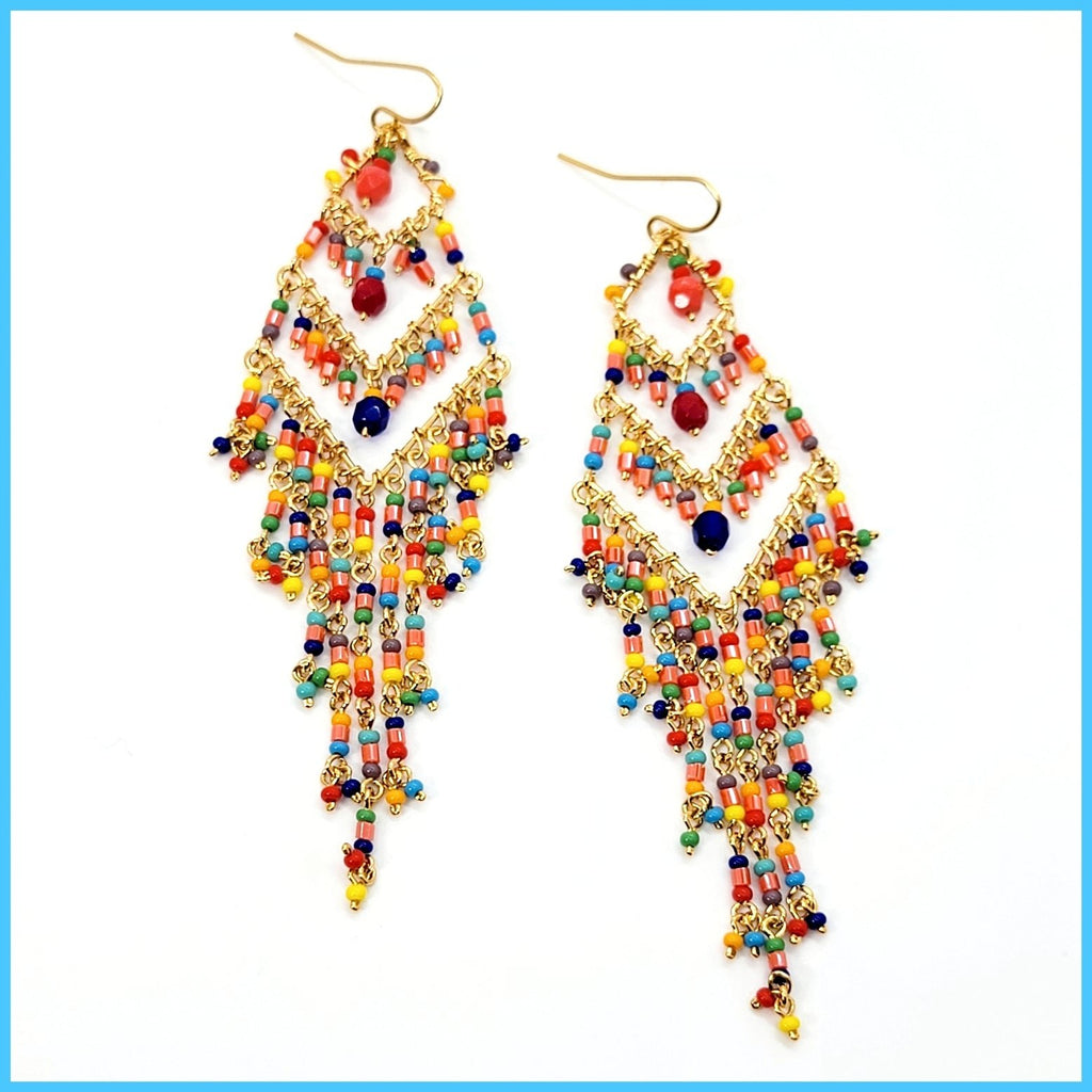 Handmade Beaded Chandelier Earrings - Tiered - Leila Jewels